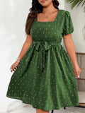 Women's Polka Dot 1-4XL Mesh Sleeve Fashion Designer Midi Dresses (Plus Size)-Women's Fashion Designer Plus Size Dresses-International Women's Clothing