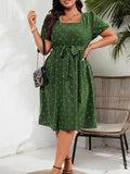 Women's Polka Dot 1-4XL Mesh Sleeve Fashion Designer Midi Dresses (Plus Size)-Women's Fashion Designer Plus Size Dresses-International Women's Clothing