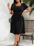 Women's Polka Dot 1-4XL Mesh Sleeve Fashion Designer Midi Dresses (Plus Size)-Women's Fashion Designer Plus Size Dresses-International Women's Clothing