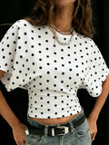Women's Polka Dot S-L Blouse Crop Tops Fashion Designer T-Shirts-Women's Tops Fashion Designer T-Shirts / Blouses-International Women's Clothing