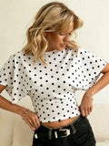 Women's Polka Dot S-L Blouse Crop Tops Fashion Designer T-Shirts-Women's Tops Fashion Designer T-Shirts / Blouses-International Women's Clothing
