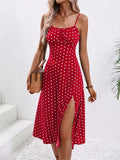 Women's Polka Dot Spaghetti Corset Fashion Designer Dresses (Midi)-Women's Fashion Designer Dresses