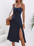 Women's PolkaDot Spaghetti Corset S-XL Fashion Designer Dresses (Midi)-Women's Fashion Designer Dresses-International Women's Clothing