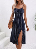 Women's PolkaDot Spaghetti Corset S-XL Fashion Designer Dresses (Midi)-Women's Fashion Designer Dresses-International Women's Clothing