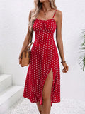 Women's PolkaDot Spaghetti Corset S-XL Fashion Designer Dresses (Midi)-Women's Fashion Designer Dresses-International Women's Clothing