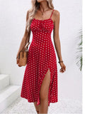 Women's Polka Dot Spaghetti S-XL Corset Fashion Designer Dresses (Midi)