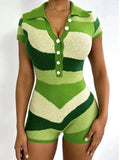 Women's Polo S-XL Neck Rompers Fashion Designer Floral Jumpsuits-Women's Fashion Designer Rompers / Jumpsuits-green-Women&#x27;s fashion designer plus size clothes