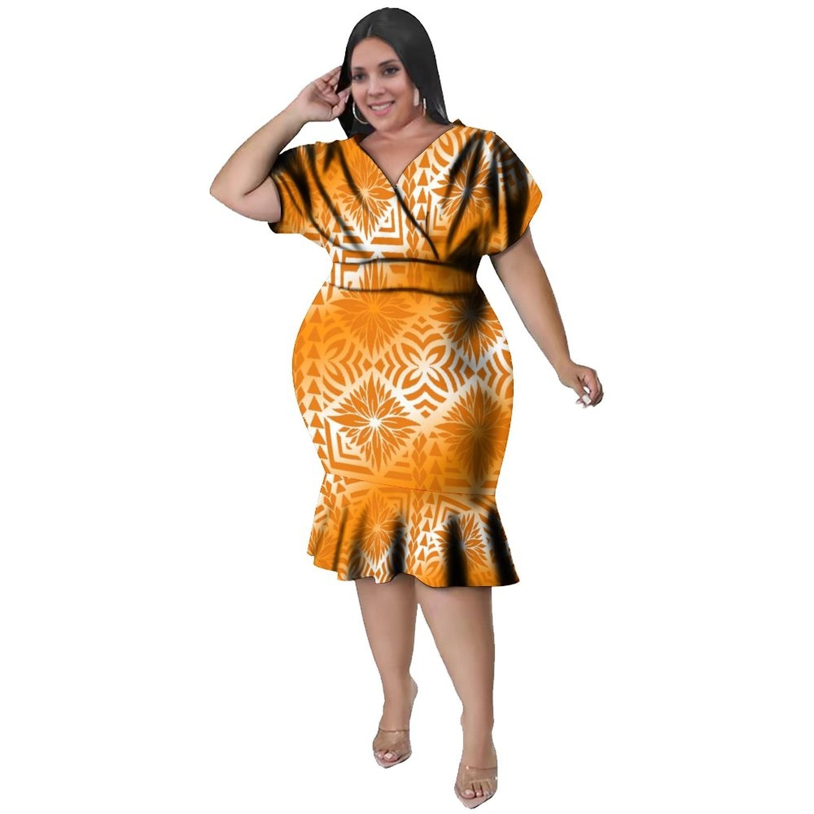 Women's Polynesian Printed Fashion Designer Ruffled Bandage Midi Dresses  (Plus Size) - LMLL935530723 / M