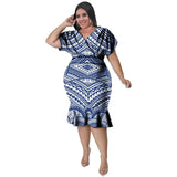 Women's Polynesian Printed Fashion Designer Ruffled Bandage Midi Dresses (Plus Size)