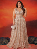Women's Prom Cocktail Fashion Designer 2-4XL Long Dresses (Plus Size)-Women's Fashion Designer Plus Size Dresses-Champagne-Women&#x27;s fashion designer plus size clothes