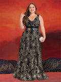 Women's Prom Cocktail Fashion Designer 2-4XL Long Dresses (Plus Size)-Women's Fashion Designer Plus Size Dresses-Black Gold-Women&#x27;s fashion designer plus size clothes