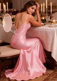 Women's Prom Fashion Designer Lace Applique Satin Dresses (Long)