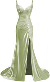 Women's Prom Fashion Designer Lace Applique Satin Dresses (Long)