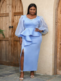 Women's Prom Mesh Sleeve Fashion Designer Long Dresses (Plus Size)