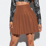 Women's PU A-Line Leather Fashion Designer Asymmetrical Mini Skirts (Short)
