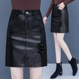 Women's PU Leather Fashion Designer 2-4XL Mini Skirts (Plus Size)-Women's Fashion Designer Skirts-Beige-Women&#x27;s fashion designer plus size clothes