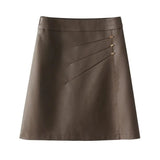 Women's PU Leather Fashion Designer 2-4XL Mini Skirts (Plus Size)-Women's Fashion Designer Skirts-Brown-Women&#x27;s fashion designer plus size clothes
