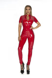 Women's PU Leather 2-5XL Fashion Designer Jumpsuits (Plus Size)-Women's Fashion Designer Rompers / Jumpsuits-Short Sleeves-Red-Women&#x27;s fashion designer plus size clothes