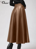 Women's PU Leather Fashion Designer A-Line 2-5XL Midi Skirts (Plus Size)