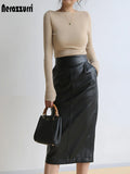 Women's PU Leather Nerazzurri Fashion Designer 2-5XL Midi Skirts (Plus Size)