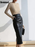 Women's PU Leather Nerazzurri Fashion Designer 2-5XL Midi Skirts (Plus Size)