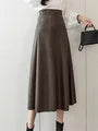 Women's PU Leather S-XL Fashion Designer A-Line Skirts (Midi)-Women's Fashion Designer Plus Size Skirts-coffee-Women&#x27;s fashion designer plus size clothes