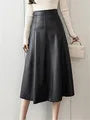 Women's PU Leather S-XL Fashion Designer A-Line Skirts (Midi)-Women's Fashion Designer Plus Size Skirts-Black-Women&#x27;s fashion designer plus size clothes