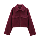 Women's PU Leather Tops Fashion Designer Turn-down Collar Zipper Jackets-Women's Fashion Designer Jackets