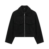 Women's PU Leather Tops Fashion Designer Turn-down Collar Zipper Jackets-Women's Fashion Designer Jackets