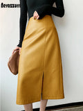 Women's PU Split Leather Office Fashion Designer Midi Skirts (Plus Size)