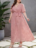 Women's Puff Sleeve 1-5XL Fashion Designer Long Dresses (Plus Size)