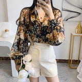 Women's Puff Sleeve Chiffon Blouse Fashion Designer Long-Sleeve Tops