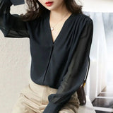 Women's Puff Sleeve Chiffon Blouse Fashion Designer Long-Sleeve Tops