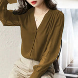 Women's Puff Sleeve Chiffon Blouse Fashion Designer Long-Sleeve Tops