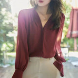 Women's Puff Sleeve Chiffon Blouse Fashion Designer Long-Sleeve Tops