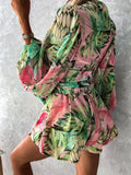 Women's Puff Sleeves Floral Chiffon S-2XL Fashion Designer Rompers-Women's Fashion Designer Rompers / Jumpsuits-International Women's Clothing
