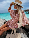 Women's Puff Sleeves Floral Chiffon S-2XL Fashion Designer Rompers-Women's Fashion Designer Rompers / Jumpsuits-International Women's Clothing