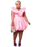 Women's Puffed Fashion Designer V Neck Ruffled Trim Short Dresses (Plus Size)