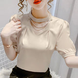 Women's Puffed Sleeve Blouse Tops Fashion Designer Hollow Out T-Shirts