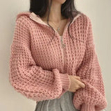 Women's Puffed Sleeved Tops Fashion Designer Knitted Cardigans-Women's Fashion Designer Jerseys Tops-pink-Women&#x27;s fashion designer plus size clothes