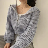 Women's Puffed Sleeved Tops Fashion Designer Knitted Cardigans-Women's Fashion Designer Jerseys Tops-blue-Women&#x27;s fashion designer plus size clothes