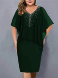 Women's Rhinestone 3-5XL Fashion Designer Chiffon Midi Dresses (Plus Size)