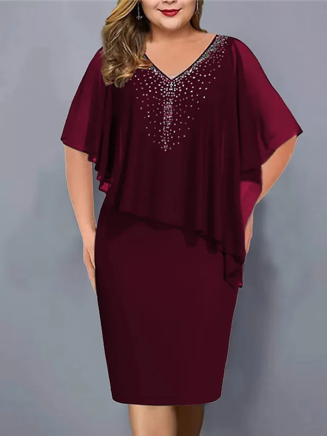 Women's Rhinestone 3-5XL Fashion Designer Chiffon Midi Dresses (Plus S International Women's Clothing Women's Rhinestone 3-5XL Fashion Designer Chiffon Midi Dresses (Plus S International Women's Clothing