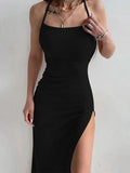 Women's Ribbed Bodycon Fashion Designer High Split Dresses (Long)-Women's Fashion Designer Dresses