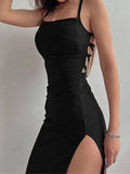 Women's Ribbed Bodycon Fashion Designer High Split Dresses (Long)-Women's Fashion Designer Dresses
