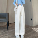 Women's Ribbed Fleece Fashion Designer Straight High Waist Pants