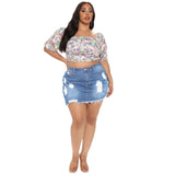 Women's Ripped Fashion Designer Distress Mini Skirts (Plus Size)