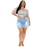 Women's Ripped Fashion Designer Distress Mini Skirts (Plus Size)