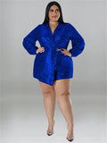 Women's Rompers 2-5XL Fashion Designer Wrap Jumpsuits (Plus Size)-Women's Plus Size Fashion Designer Rompers / Jumpsuits-Blue-Women&#x27;s fashion designer plus size clothes
