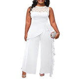 Women's Rompers Fashion Designer Lace Patchwork Jumpsuits (Plus Size)